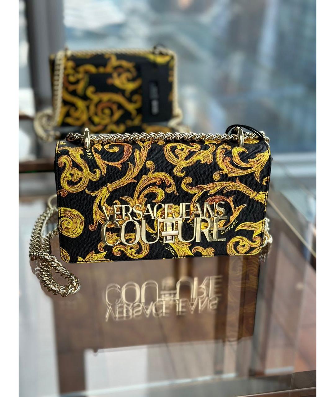 VERSACE JEANS COUTURE Золотая кожаная сумка через плечо для женщин