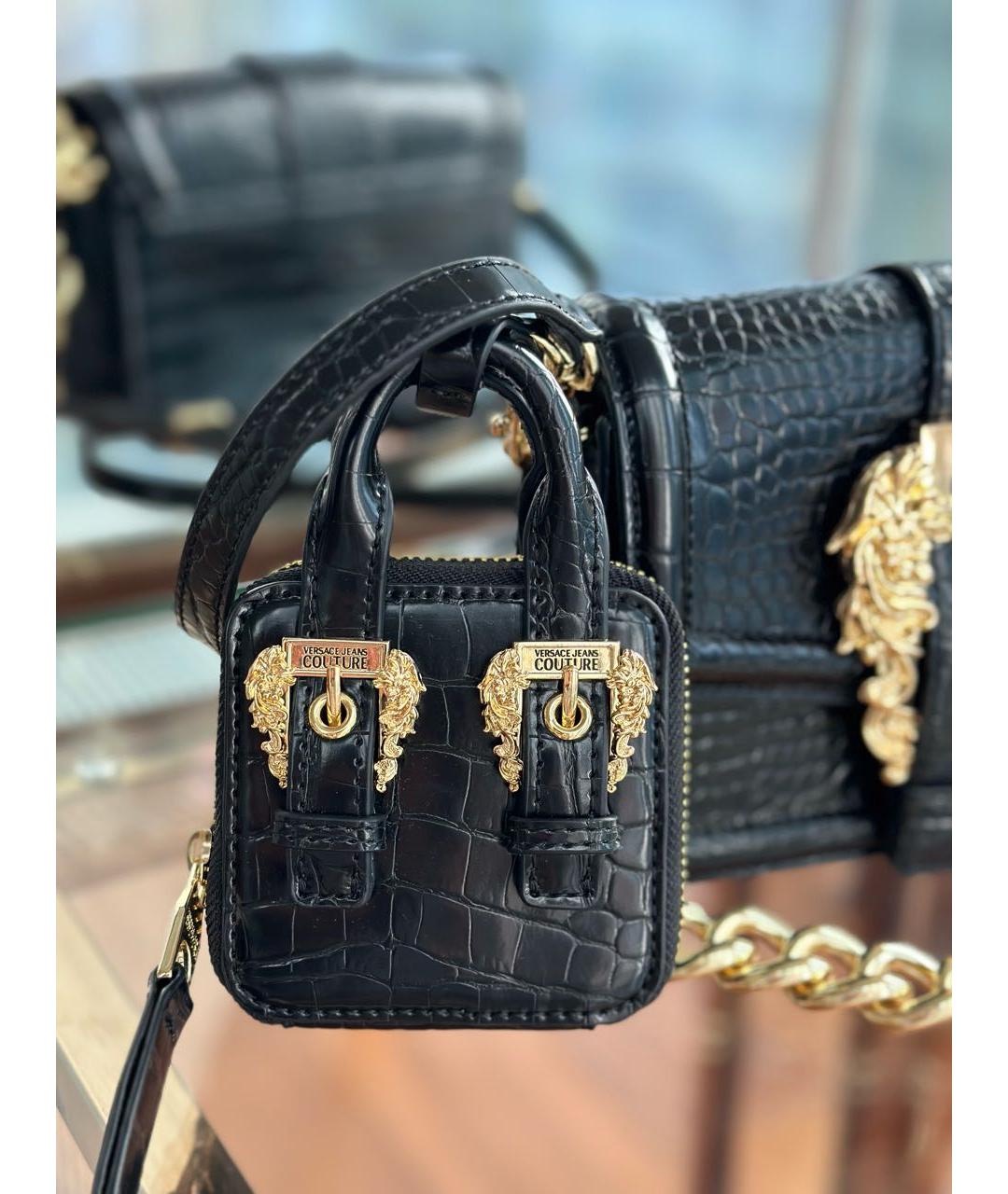 VERSACE JEANS COUTURE Черная кожаная сумка через плечо, фото 4