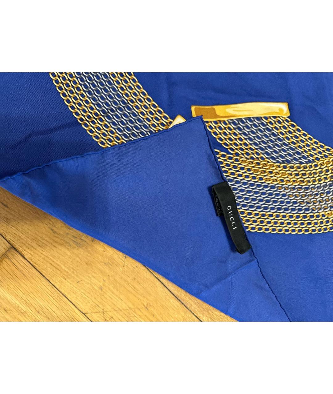GUCCI Синий шелковый платок, фото 3