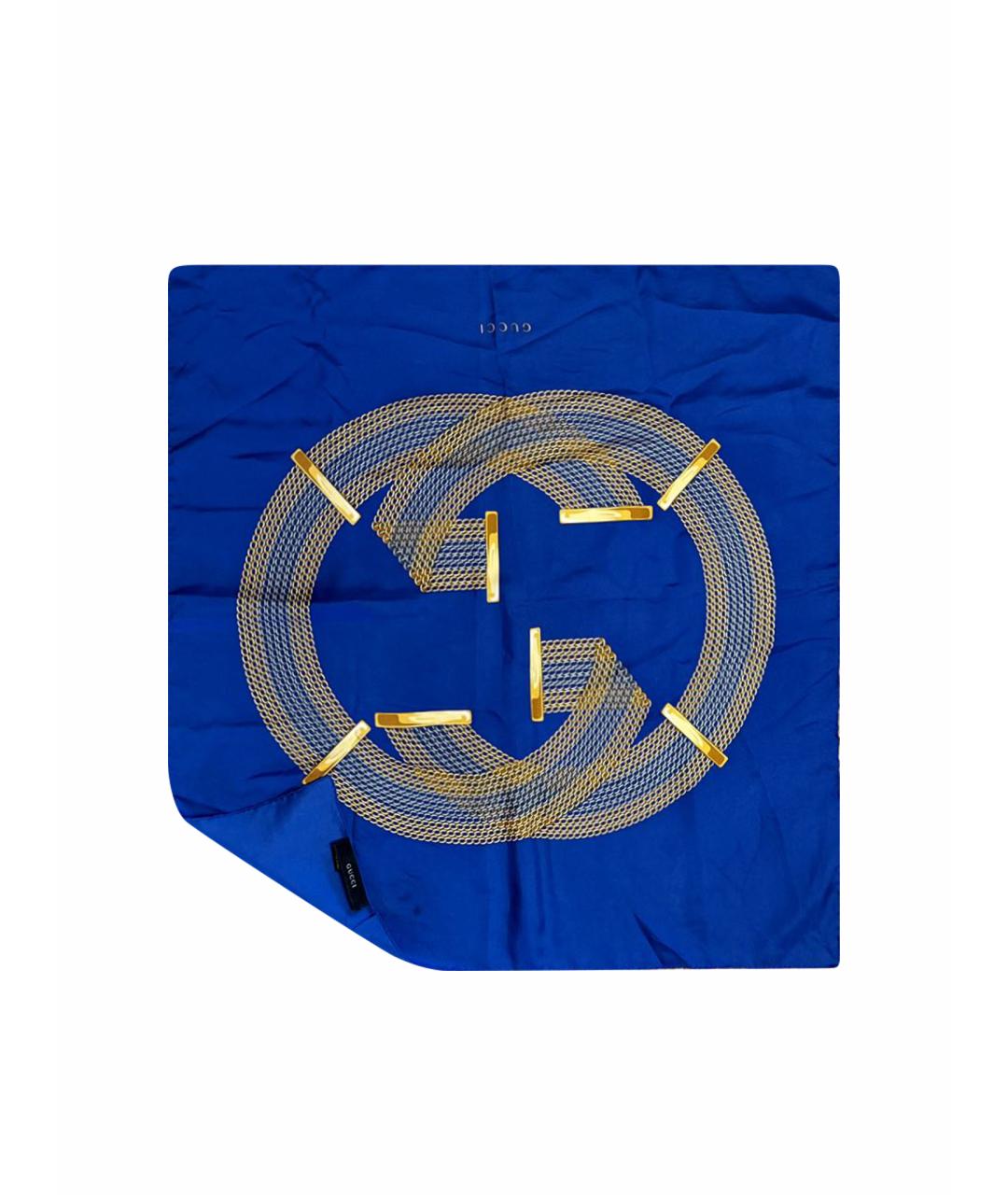 GUCCI Синий шелковый платок, фото 1