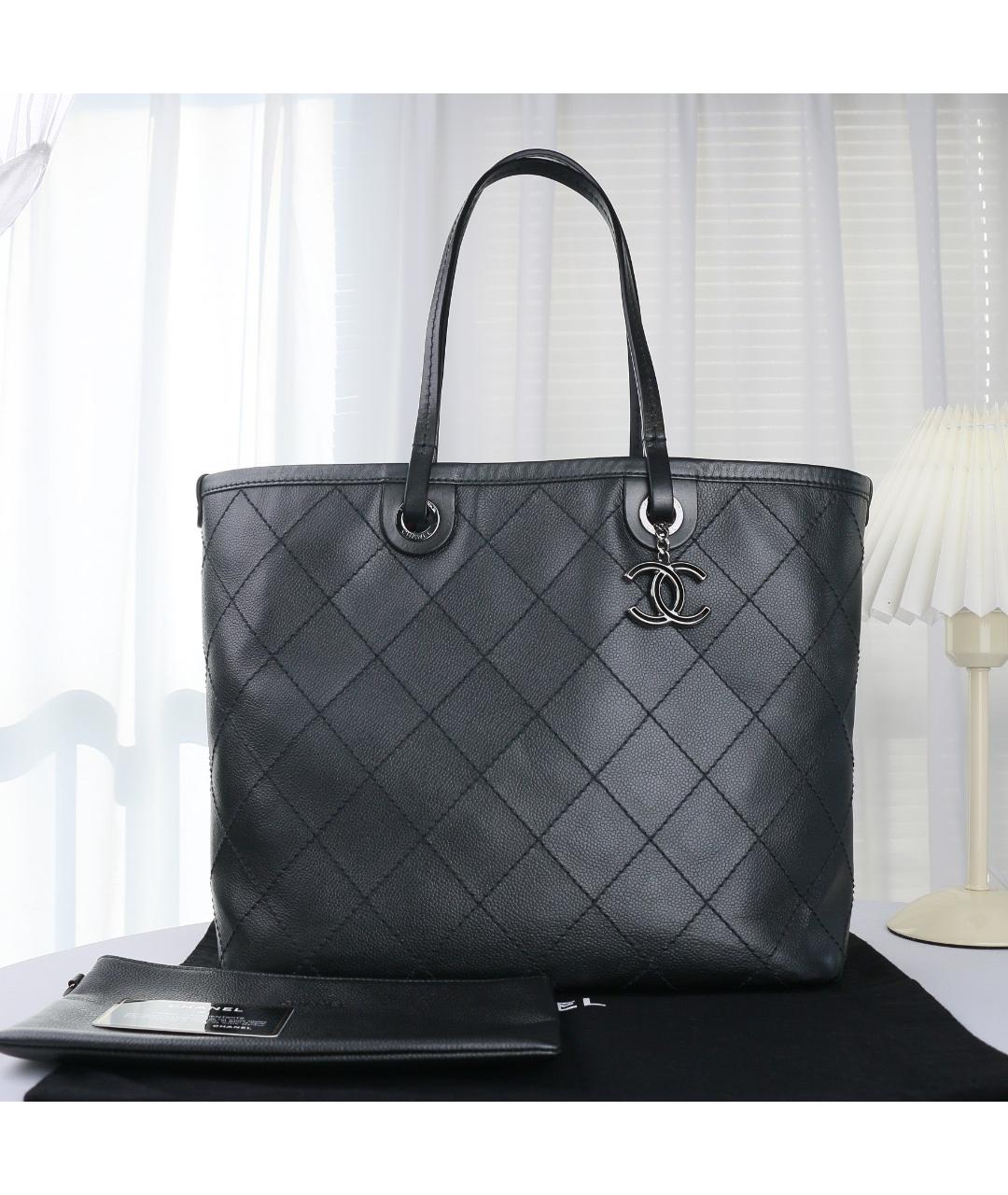 CHANEL Черная кожаная сумка тоут, фото 9