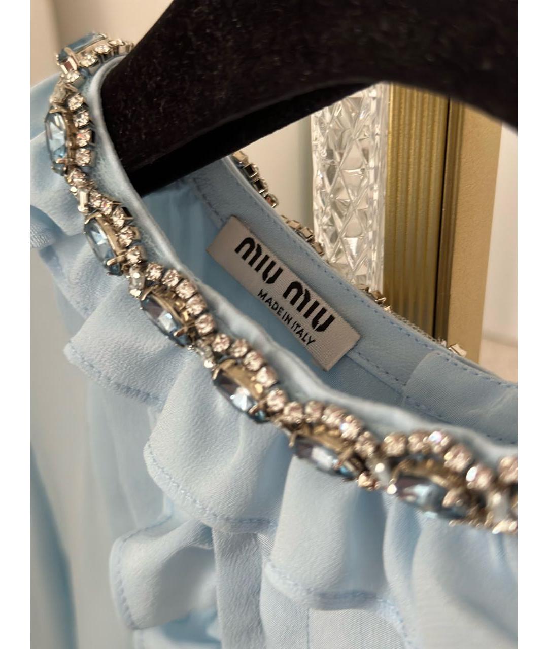 MIU MIU Голубая шелковая блузы, фото 5