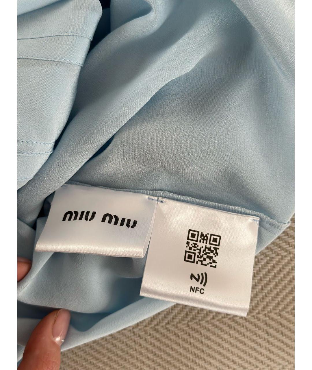 MIU MIU Голубая шелковая блузы, фото 6
