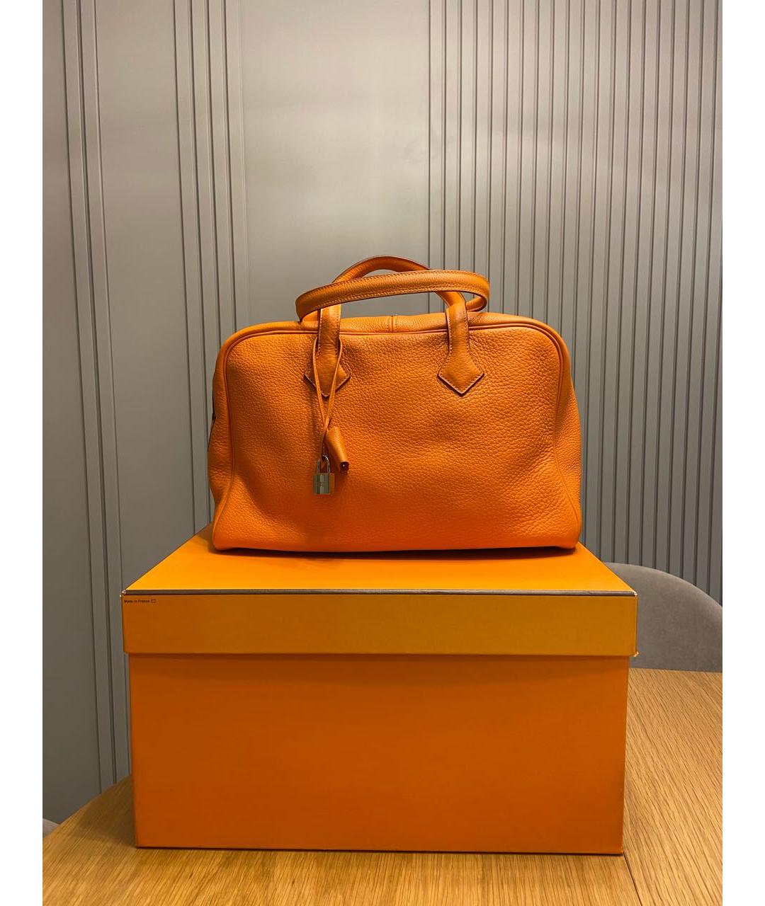 HERMES PRE-OWNED Оранжевая кожаная сумка с короткими ручками, фото 8
