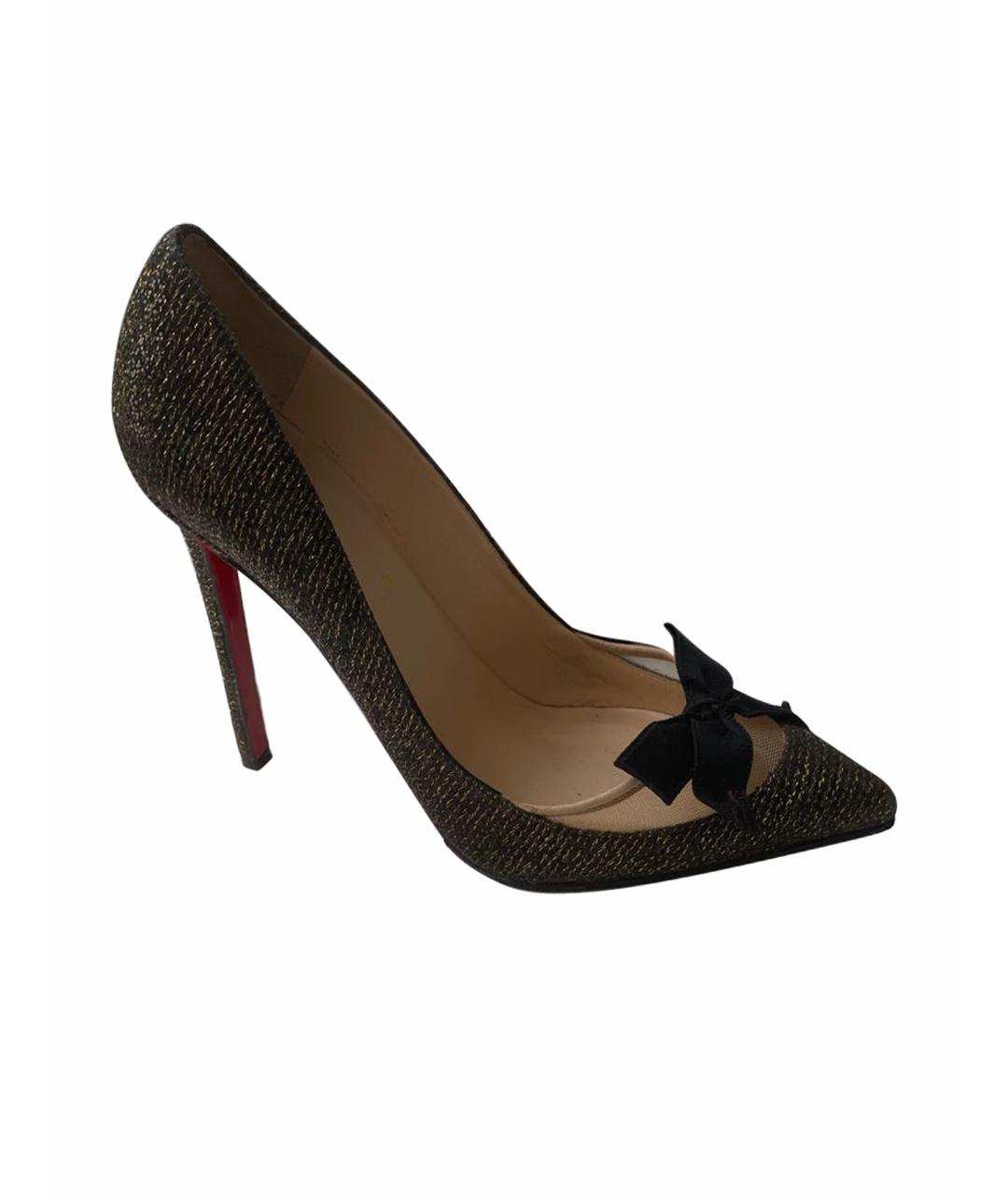 CHRISTIAN LOUBOUTIN Золотые текстильные туфли, фото 1