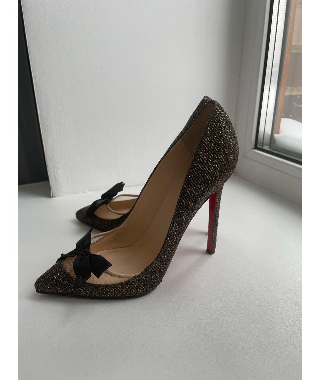 CHRISTIAN LOUBOUTIN Золотые текстильные туфли, фото 6