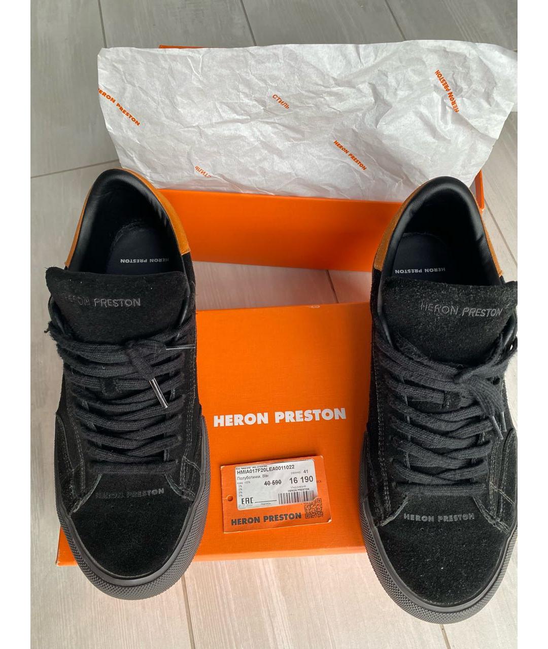 HERON PRESTON Черные замшевые низкие кроссовки / кеды, фото 2