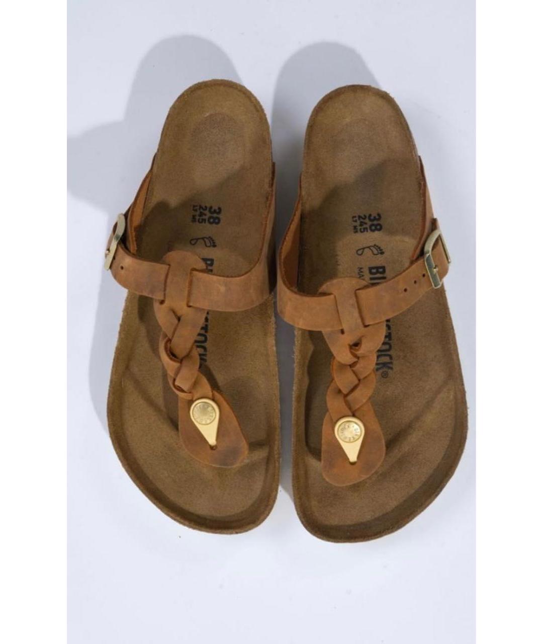 BIRKENSTOCK Коричневые кожаные шлепанцы, фото 2