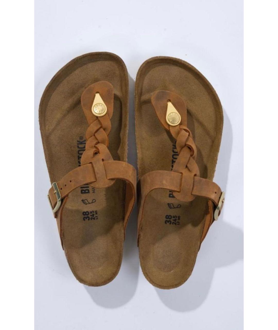 BIRKENSTOCK Коричневые кожаные шлепанцы, фото 3