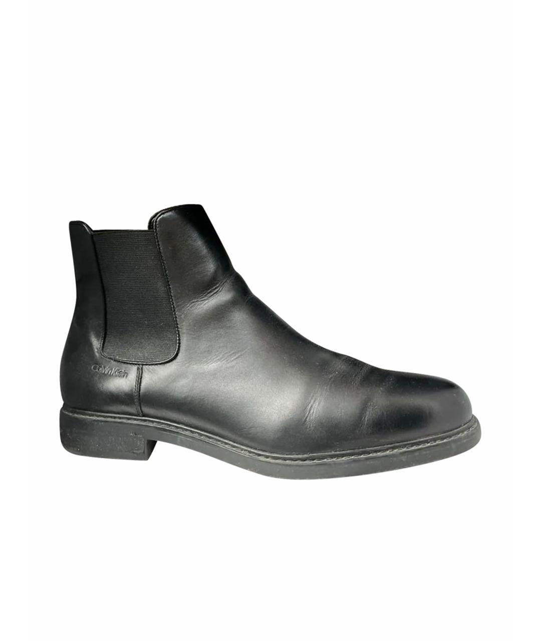 CALVIN KLEIN Черные кожаные высокие ботинки, фото 1