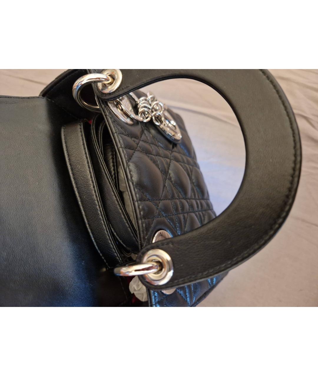 CHRISTIAN DIOR Черная кожаная сумка с короткими ручками, фото 3