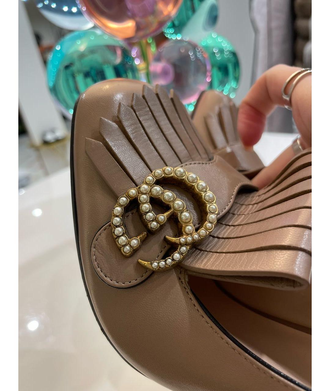 GUCCI Бежевые кожаные туфли, фото 7