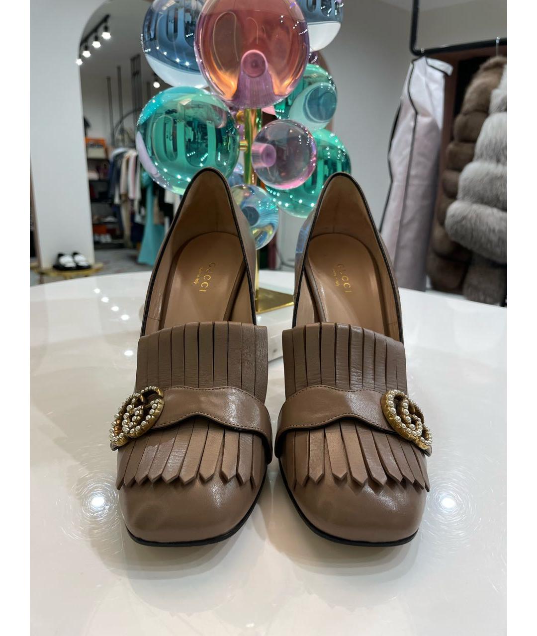 GUCCI Бежевые кожаные туфли, фото 2