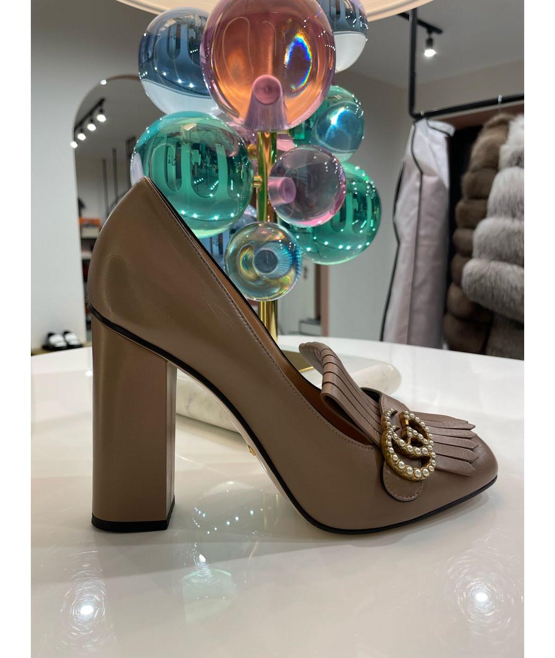GUCCI Бежевые кожаные туфли, фото 8