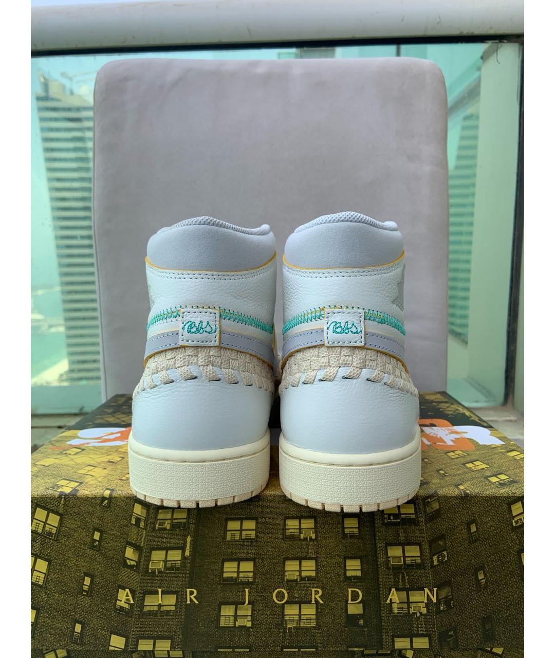 JORDAN Бежевые кожаные высокие кроссовки / кеды, фото 4