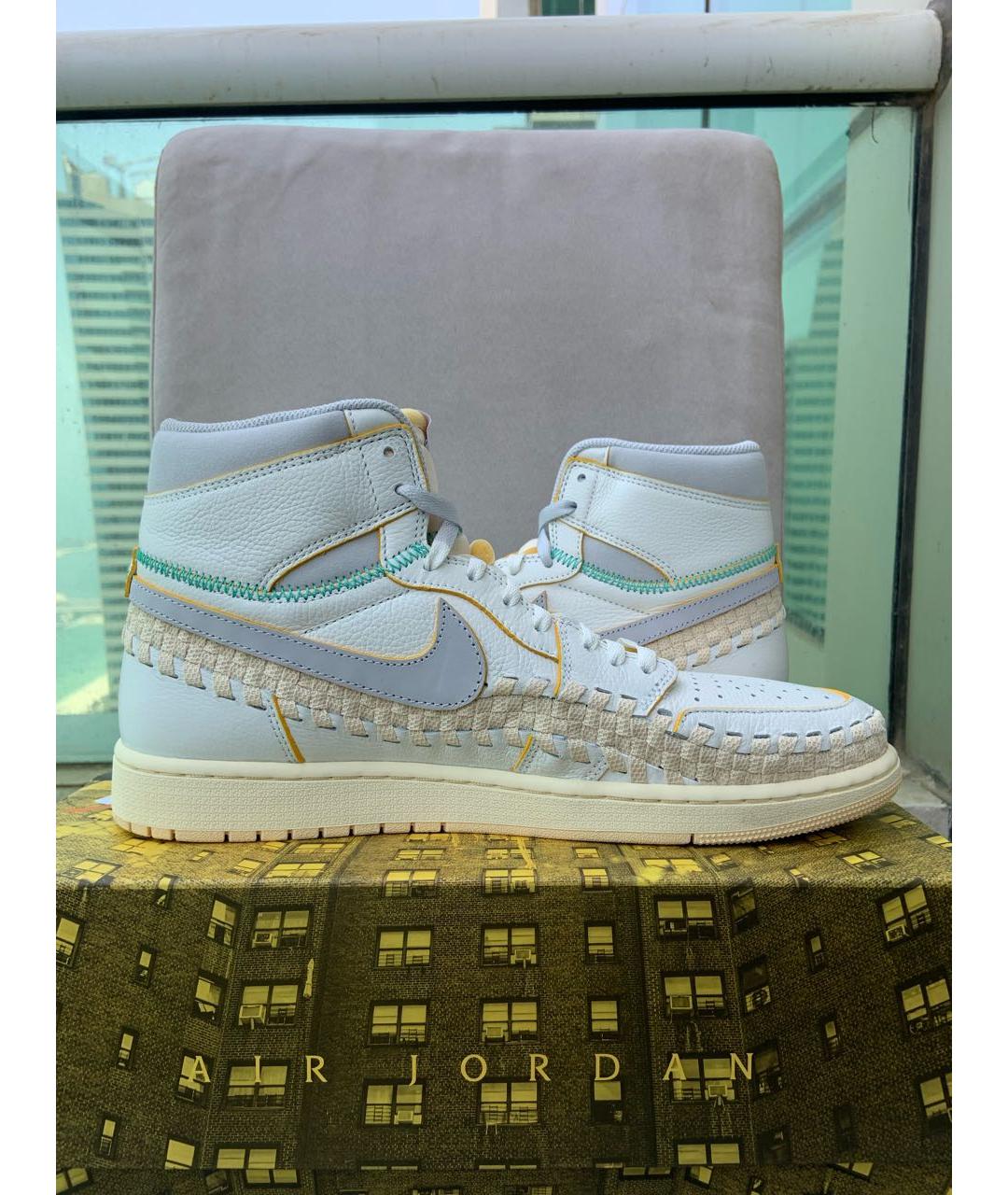 JORDAN Бежевые кожаные высокие кроссовки / кеды, фото 3