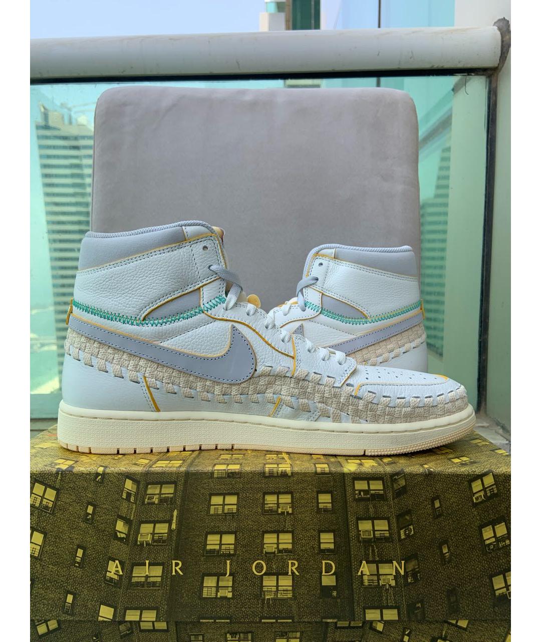 JORDAN Бежевые кожаные высокие кроссовки / кеды, фото 5