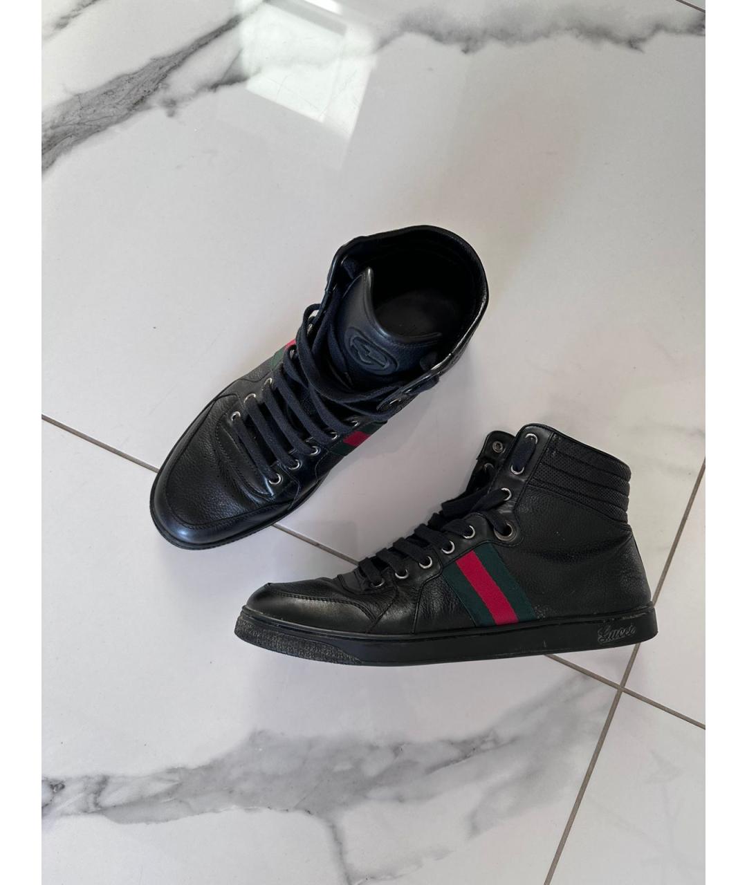 GUCCI Черные кожаные высокие кроссовки / кеды, фото 6
