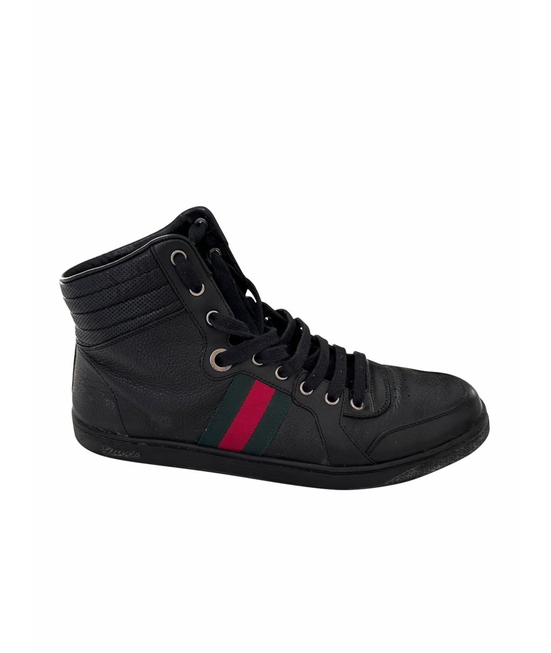 GUCCI Черные кожаные высокие кроссовки / кеды, фото 1