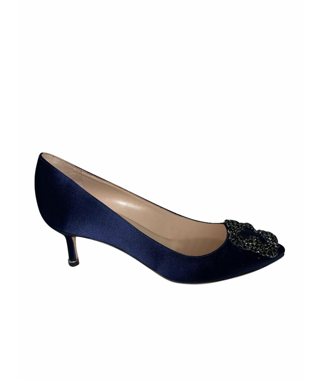 MANOLO BLAHNIK Темно-синие текстильные туфли, фото 1