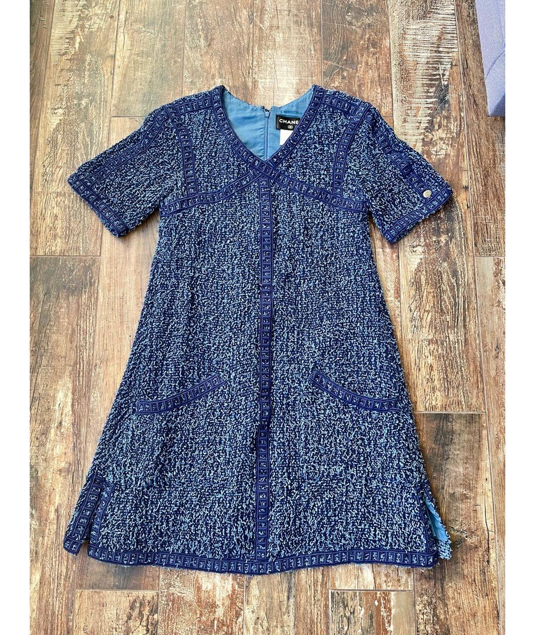 CHANEL PRE-OWNED Синее хлопковое повседневное платье, фото 7