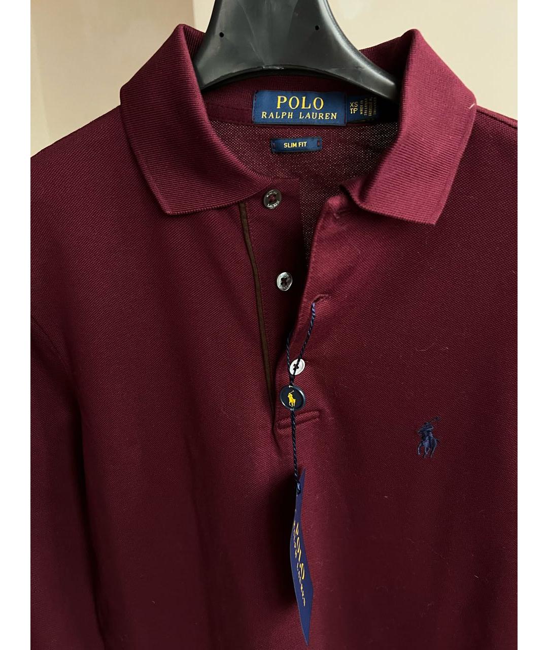 POLO RALPH LAUREN Бордовое хлопковое поло с длинным рукавом, фото 3