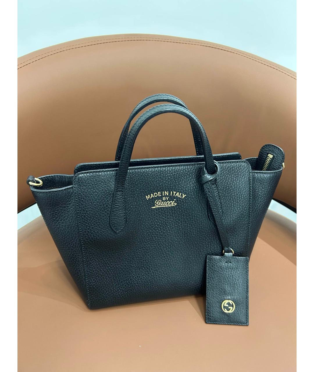 GUCCI Черная кожаная сумка с короткими ручками, фото 3