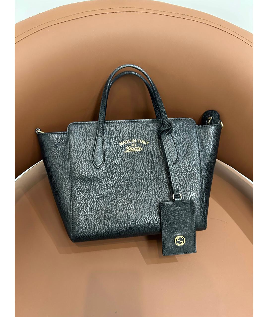GUCCI Черная кожаная сумка с короткими ручками, фото 6