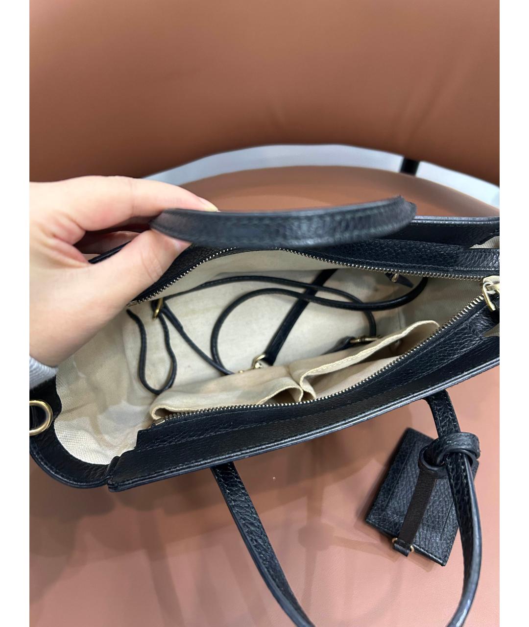 GUCCI Черная кожаная сумка с короткими ручками, фото 4