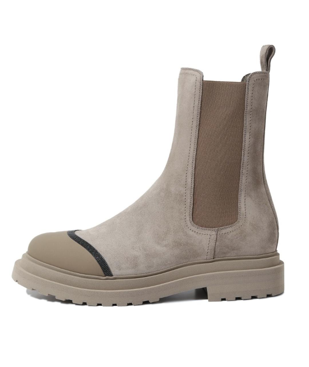 BRUNELLO CUCINELLI Бежевые кожаные ботинки, фото 8