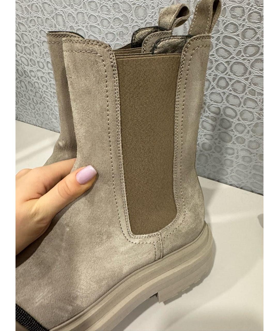 BRUNELLO CUCINELLI Бежевые кожаные ботинки, фото 5