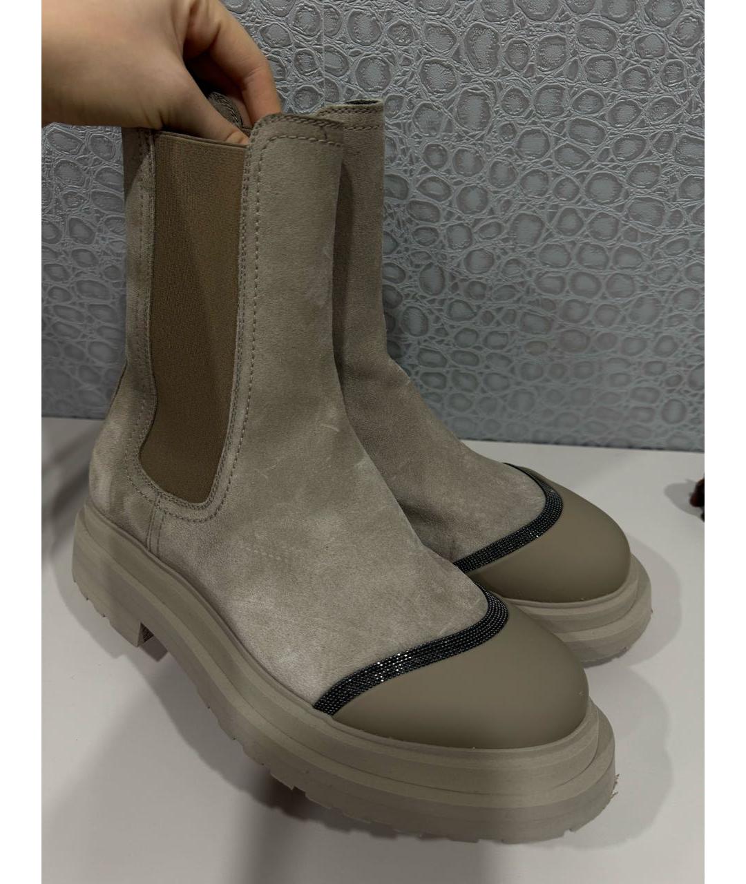 BRUNELLO CUCINELLI Бежевые кожаные ботинки, фото 2