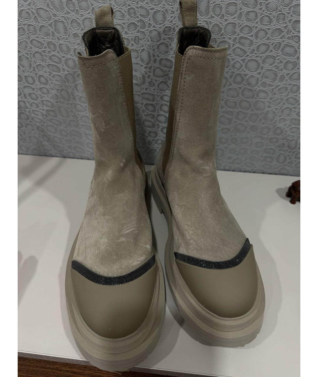 BRUNELLO CUCINELLI Бежевые кожаные ботинки, фото 3