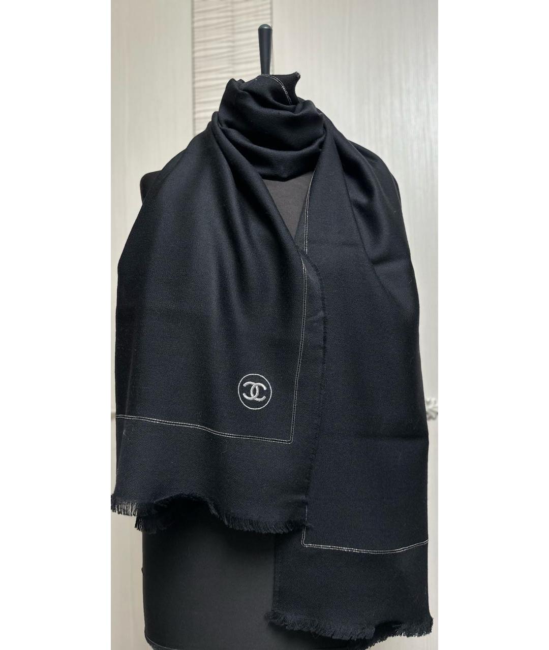 CHANEL Черный шерстяной платок, фото 3