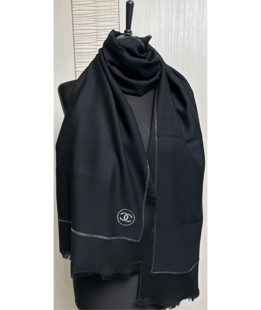 CHANEL Черный шерстяной платок, фото 5