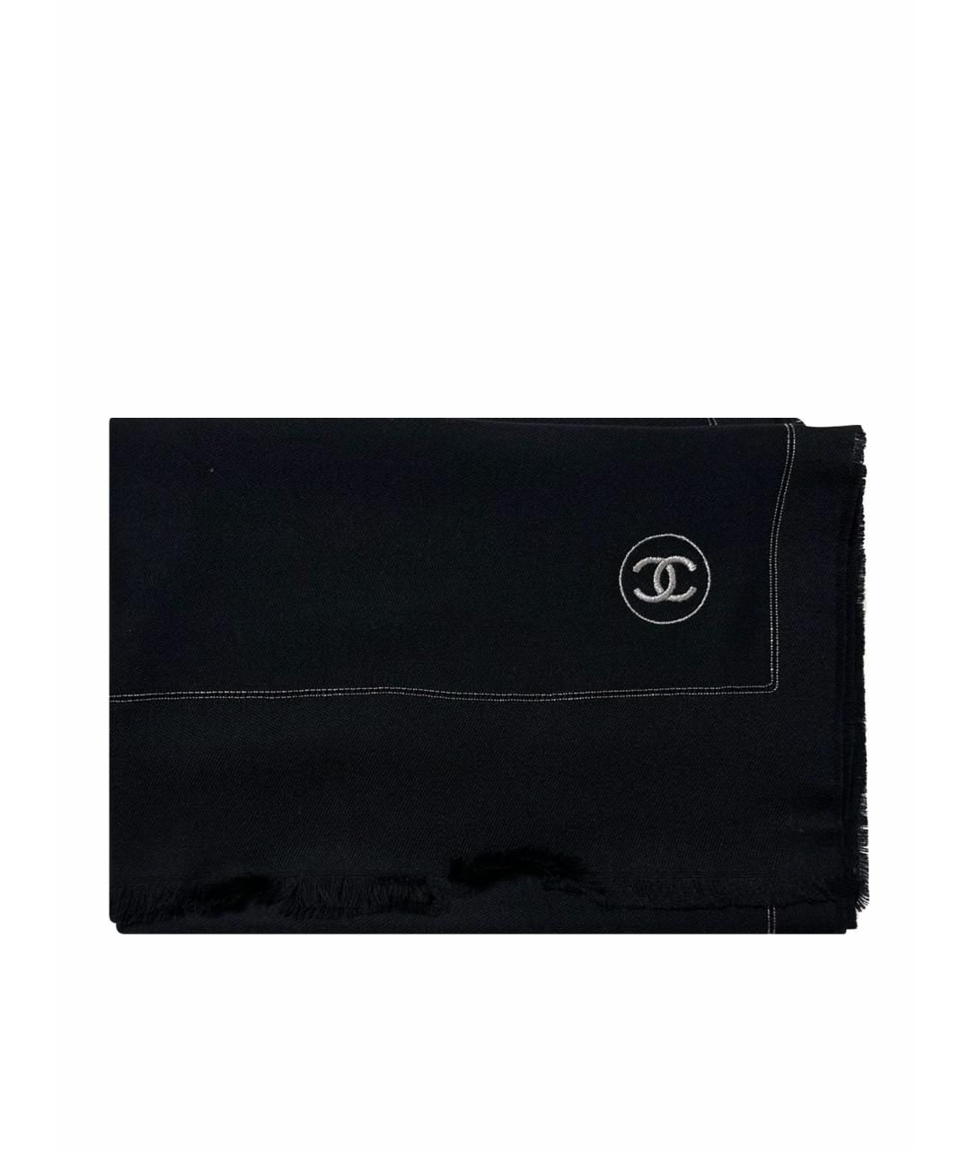 CHANEL Черный шерстяной платок, фото 1