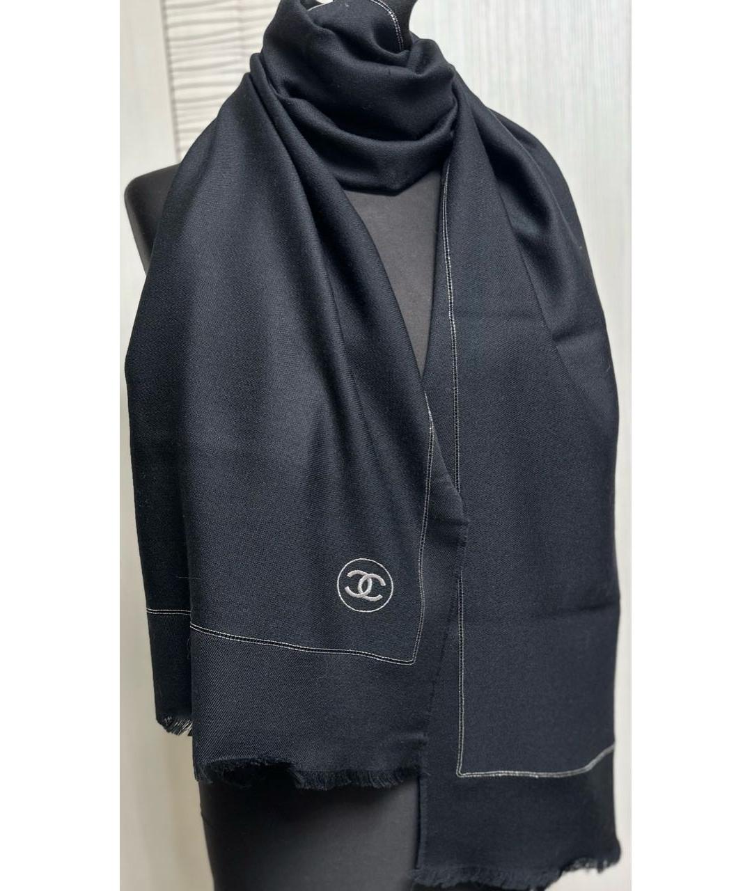 CHANEL Черный шерстяной платок, фото 4