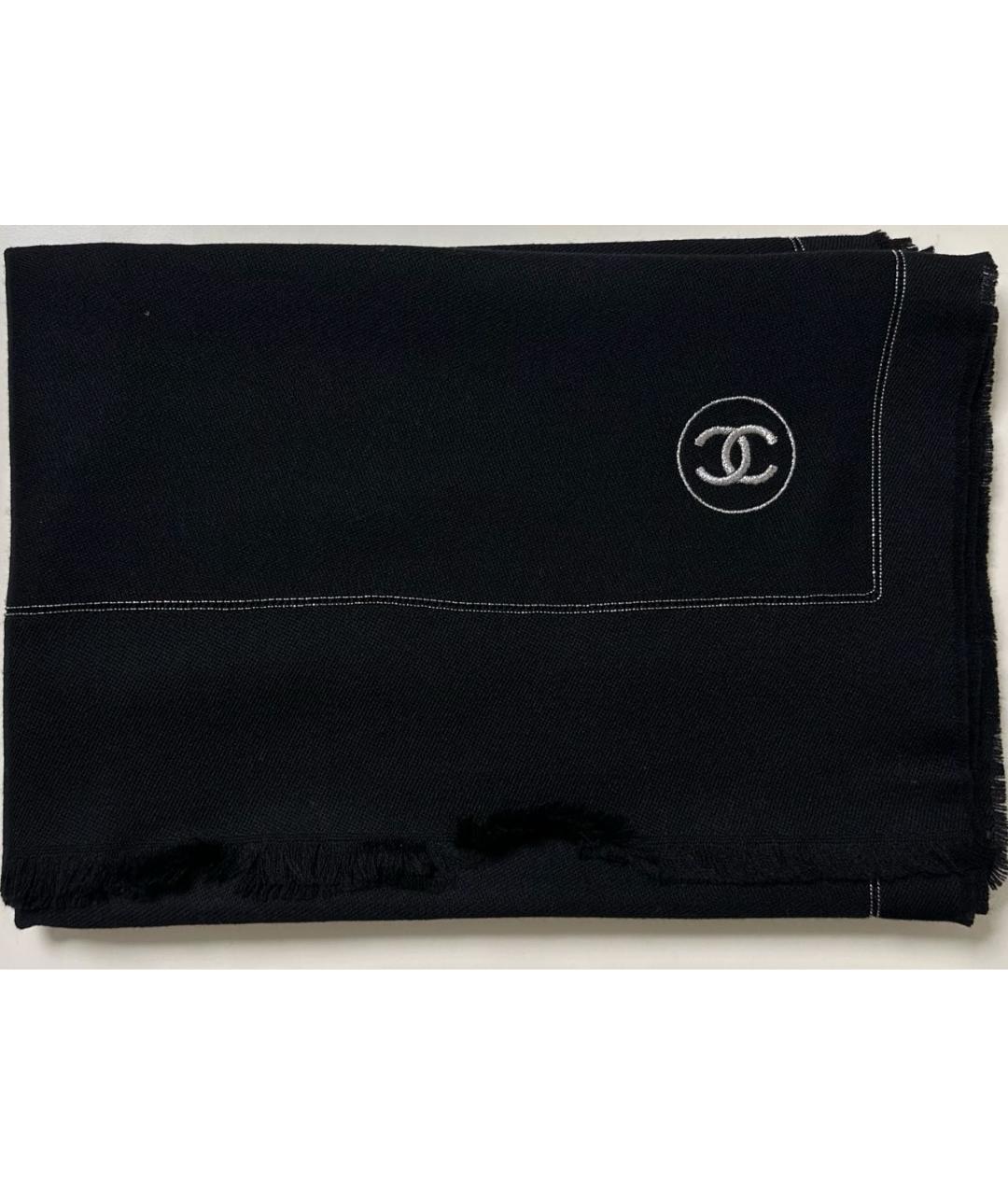 CHANEL Черный шерстяной платок, фото 9