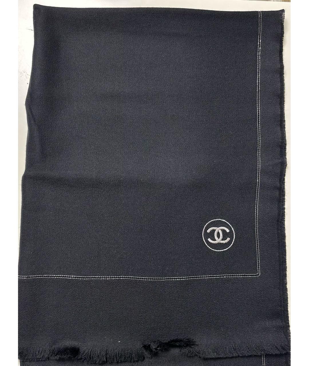 CHANEL Черный шерстяной платок, фото 2