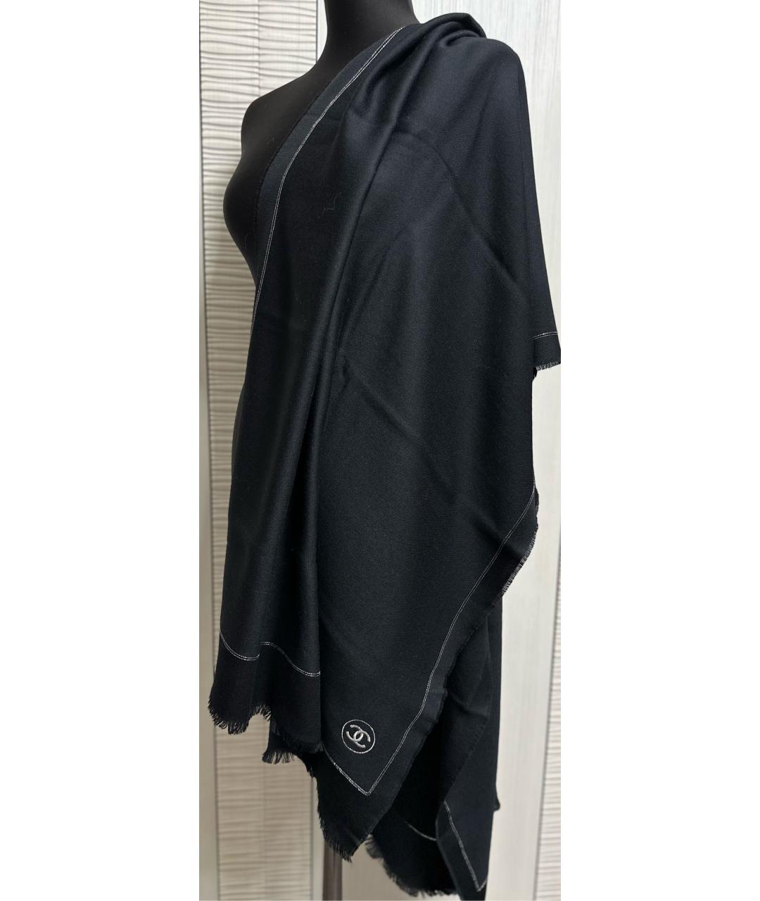 CHANEL Черный шерстяной платок, фото 6