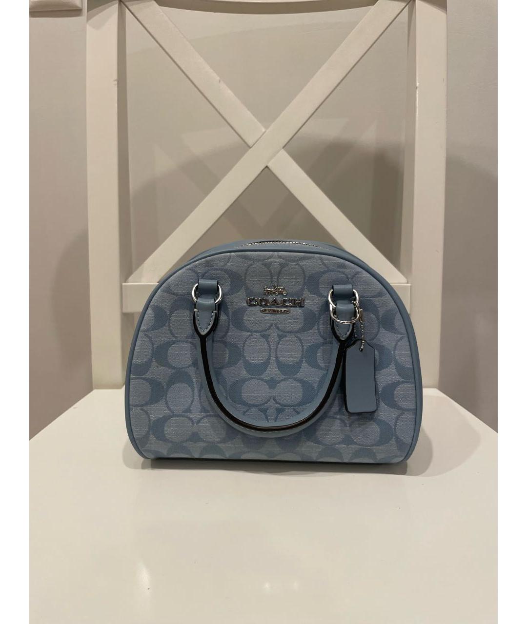 COACH Голубая кожаная сумка с короткими ручками, фото 6