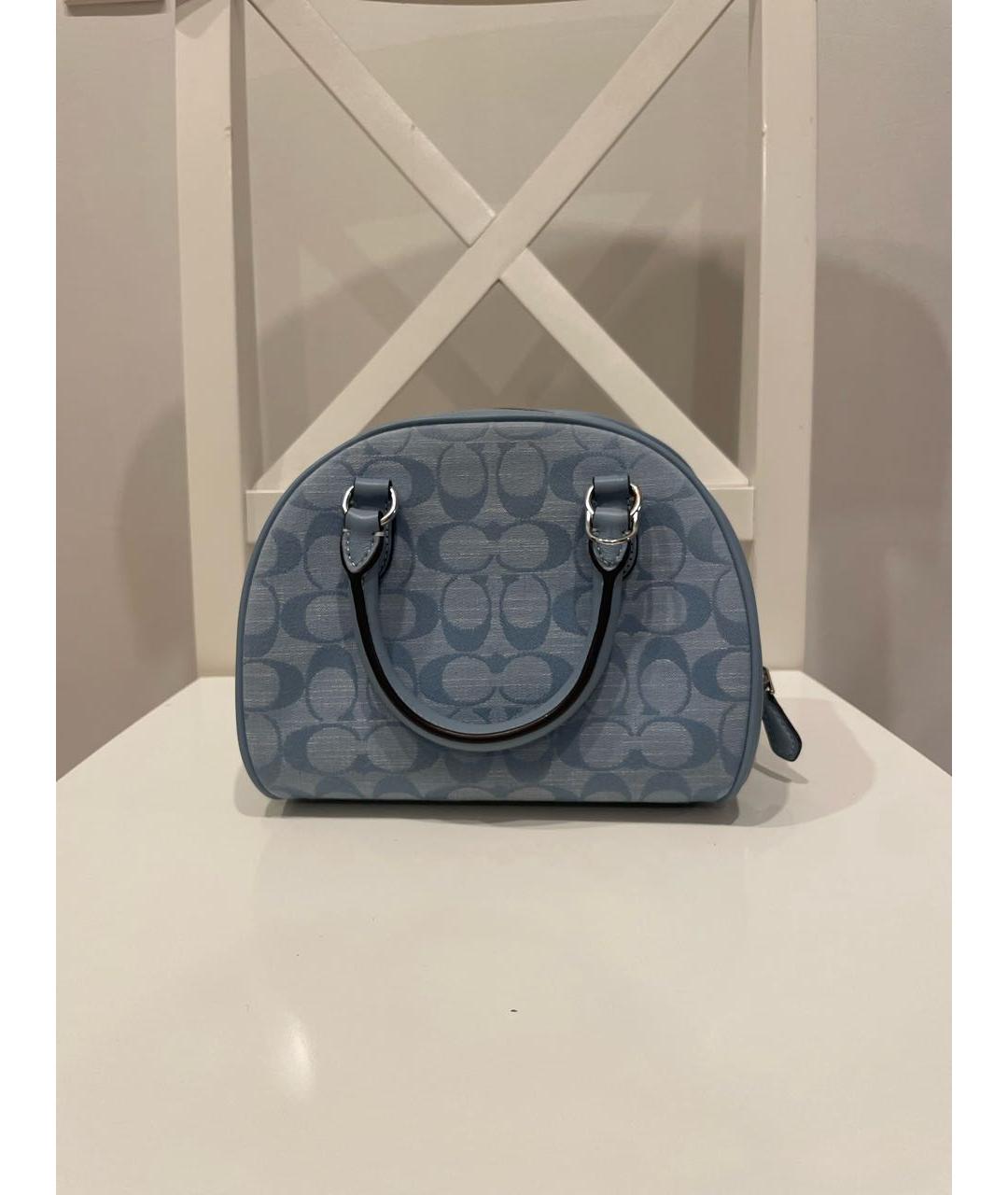 COACH Голубая кожаная сумка с короткими ручками, фото 3