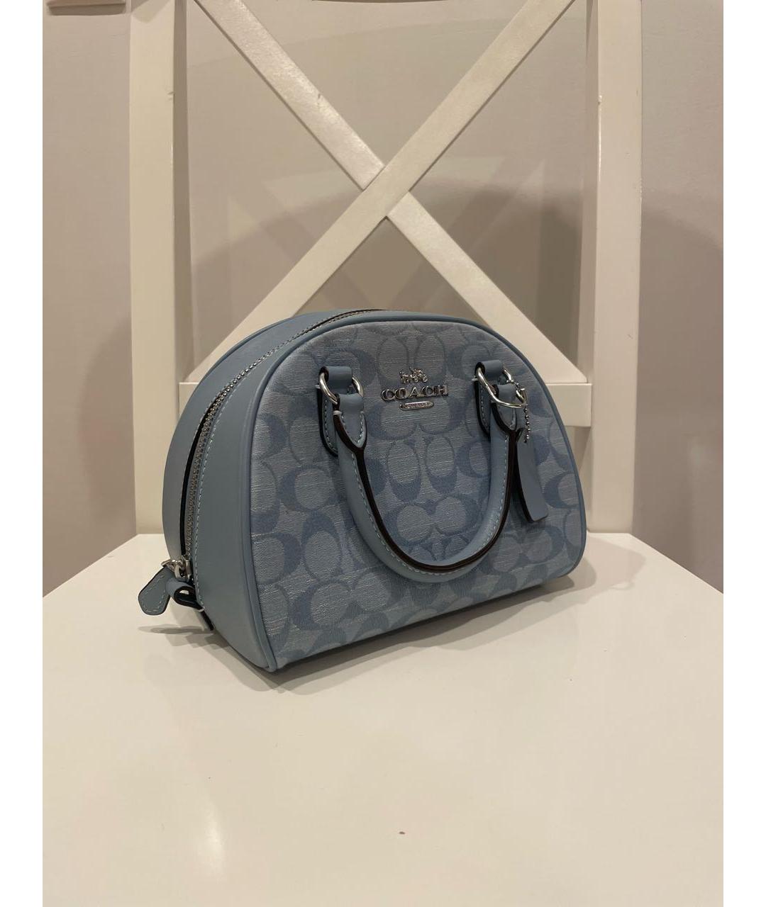COACH Голубая кожаная сумка с короткими ручками, фото 2