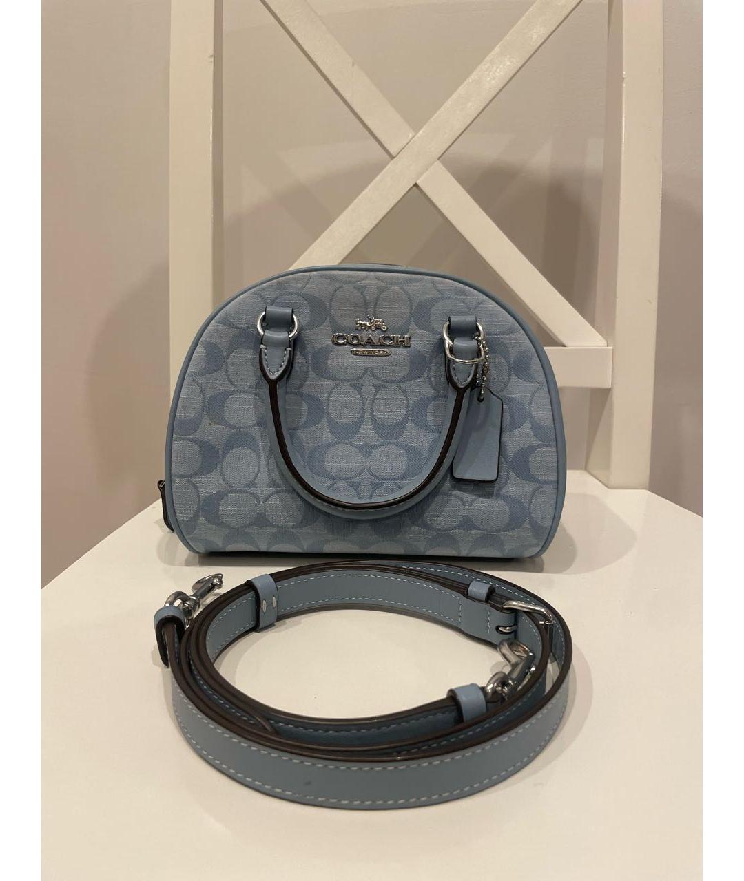 COACH Голубая кожаная сумка с короткими ручками, фото 5