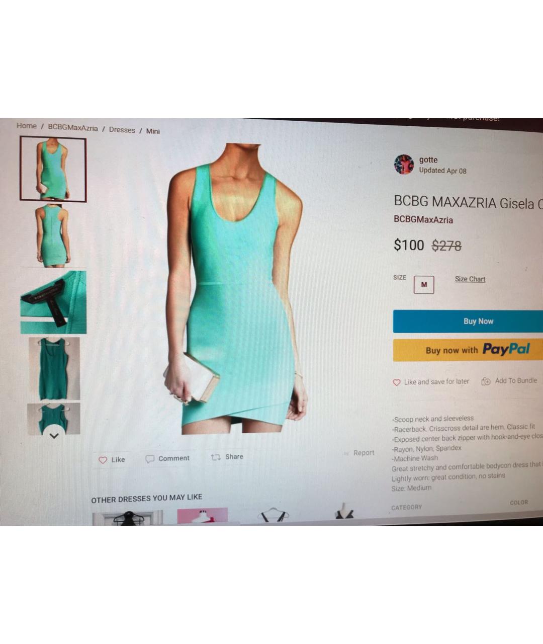 BCBG MAXAZRIA Бирюзовое вискозное повседневное платье, фото 6