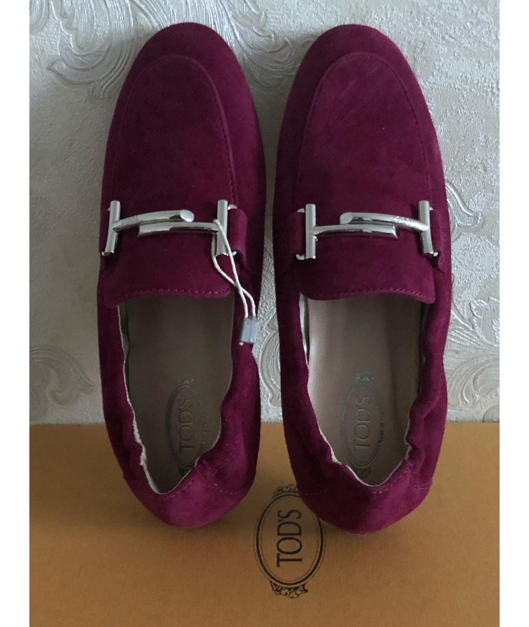 TOD'S Бордовые замшевые лоферы, фото 2