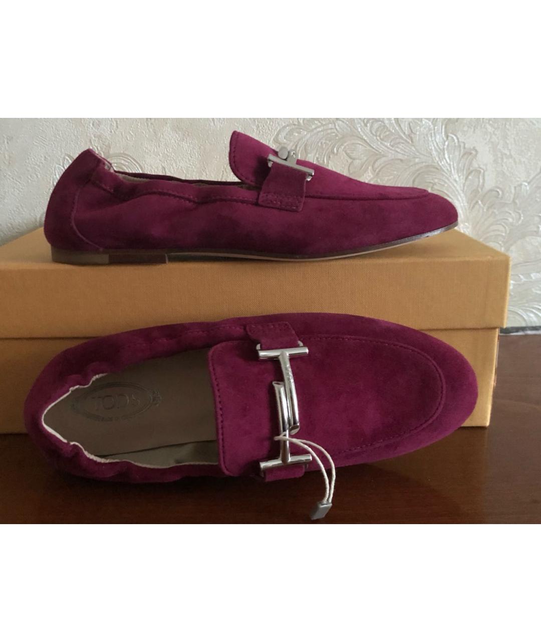 TOD'S Бордовые замшевые лоферы, фото 10