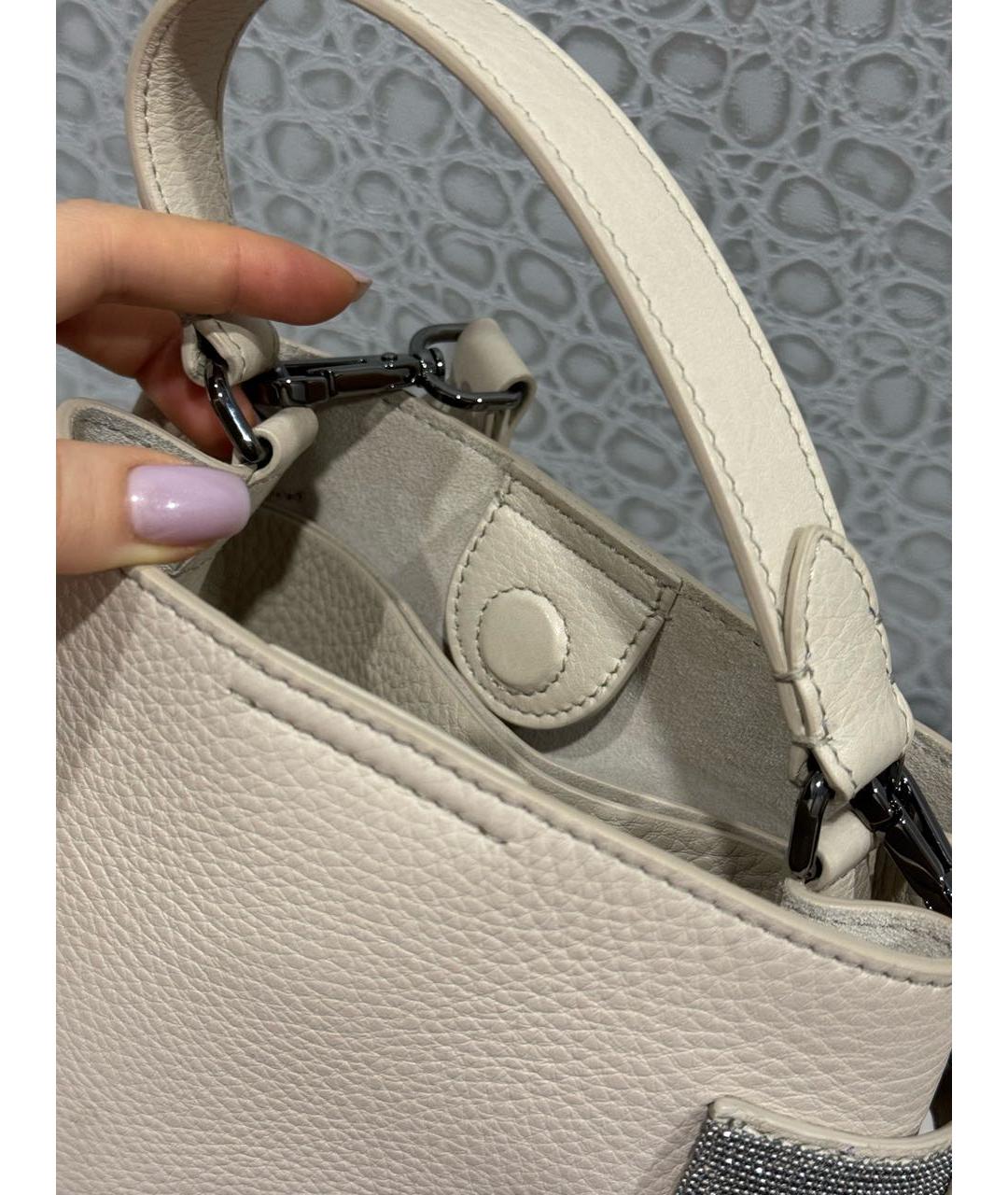 BRUNELLO CUCINELLI Бежевая кожаная сумка через плечо, фото 4