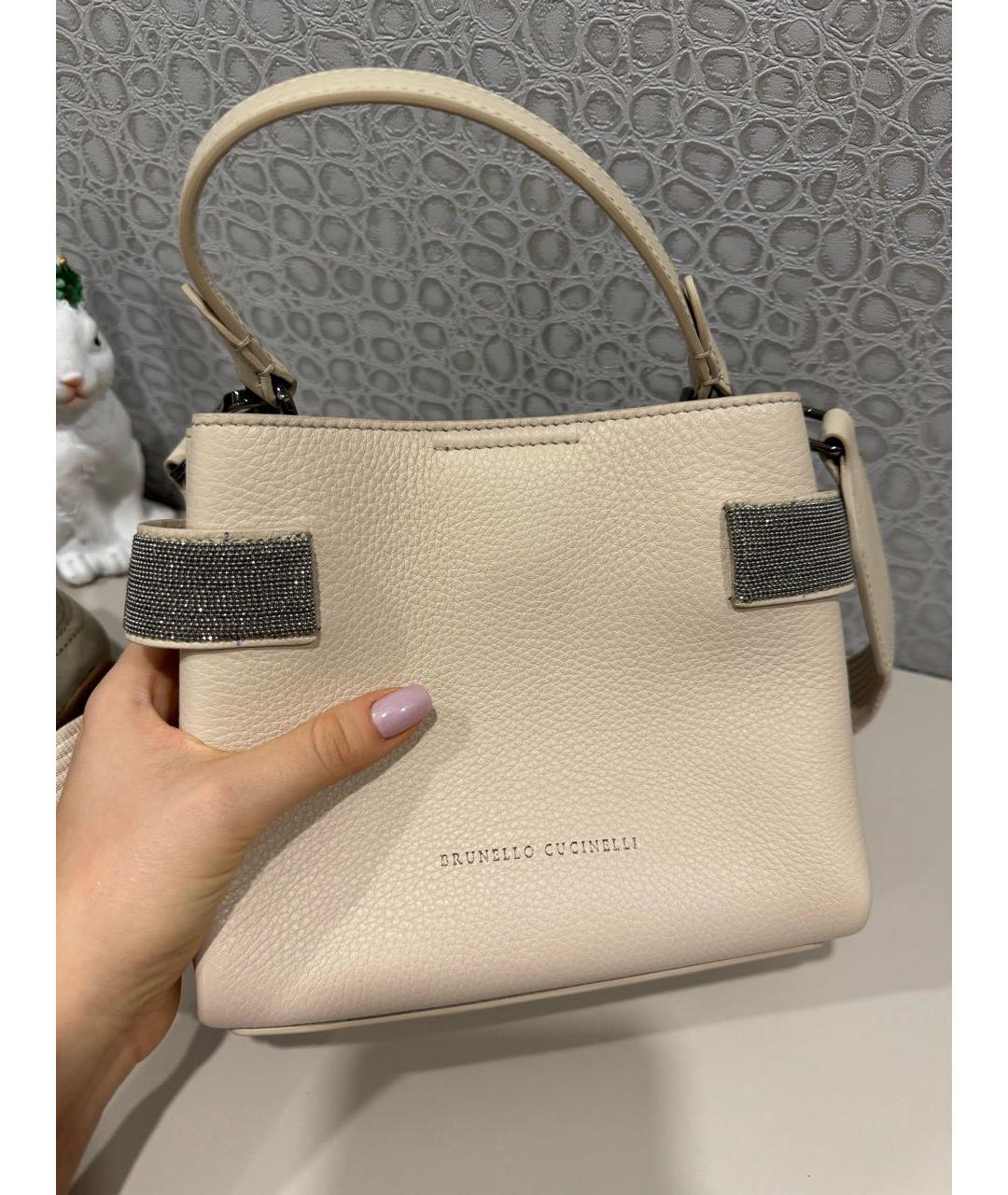 BRUNELLO CUCINELLI Бежевая кожаная сумка через плечо, фото 7