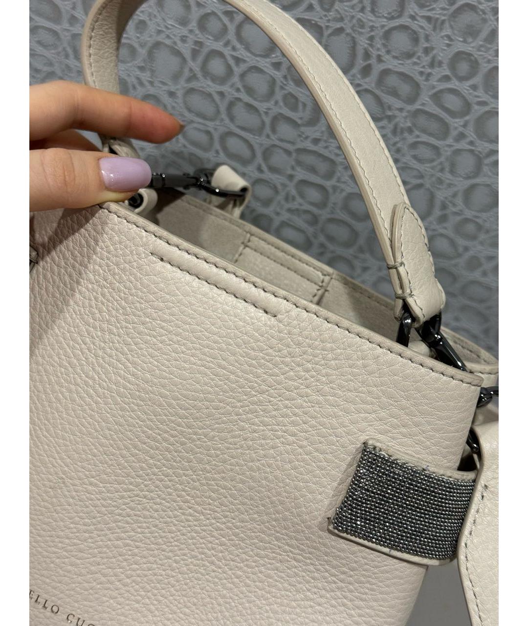 BRUNELLO CUCINELLI Бежевая кожаная сумка через плечо, фото 3